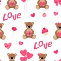 Seamless pattern Valentine`s day Bears heart balloons gifts candy vector illustration Royalty Free Stock Photo